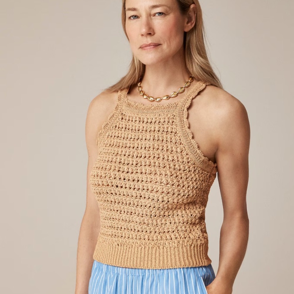 J. Crew White Crochet Ribbed-Hem Tank - Picture 2 of 7